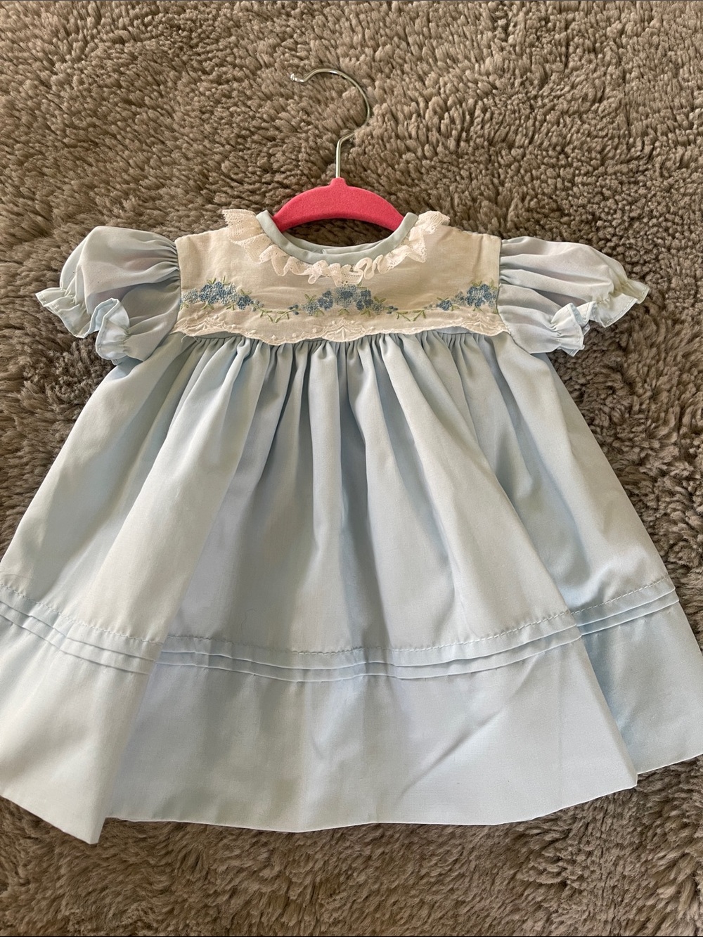 Vintage C.I. Castro Pale Blue Smocked Floral Baby Dress